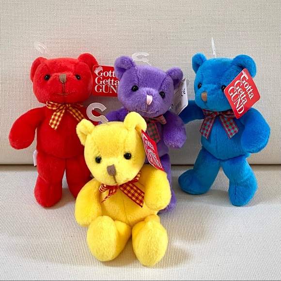 SET OF 4 VINTAGE 1990s GUND BEEBOP 2469 PLUSH SMALL TEDDY BEARS 5 1/2” NWT